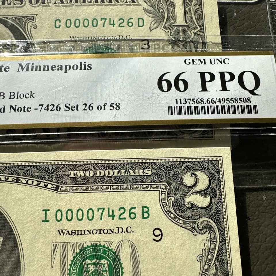 Federal Reserve Note PCGS 66 PPQ 3 Matching LOW SERIAL & Fancy Number - Image 3 of 4