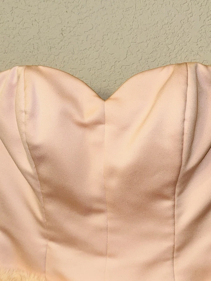 Редкий винтажный розовый лисий мех без бретелек Victor Costa 80-х платье размер 8 - Изображение 3 из 4