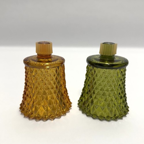 2 Vintage Glass Diamond Point Votive PEG Candle Holders Amber Avocados Green - Picture 4 of 12