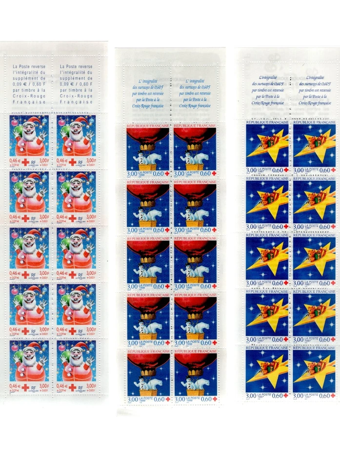 FRANCE 2001 1999 1996 BOOKLET MNH SEMI-POSTAL CHRISTMAS RED CROSS B705A B6768 - Image 2 of 2