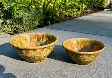 Vintage Morton Pottery Yellowware Bowl Set of 2 Spatterware Spongeware Woodland