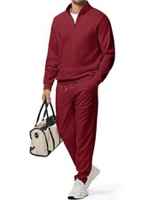 Men Fashion 2 Piece Set Quarter Zip Pullover Workout Sweatshirt Jogging Suit ...