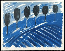 "Schwarze Allee vor blauem Feld" 1962 Lithogr. Martha JOHANNPETER handsigniert