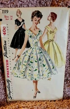 50's Vtg SIMPLICITY Dress Pattern 1119 Sz 14 Party Formal Uncut Factory fold