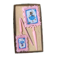 Vintage Childs Dresser Vanity Set Mirror Comb Brush W/ Original Box from 1950  s