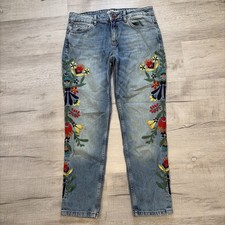 ZARA FLOWER EMBROIDERED JEANS WOMENS 4 EUC BLUE DENIM FLORAL Z1975 Cottage Core