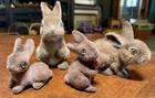 Vintage Flocked Bunnies Rabbits Animals Family Brown Countryside Japan Set of 4 — photo 4