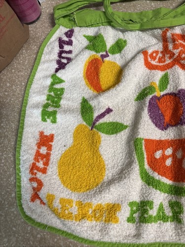 Vtg Half Apron Red Orange Floral Terry Cloth Towel Oranges Retro Kitchenwear - Picture 4 of 5