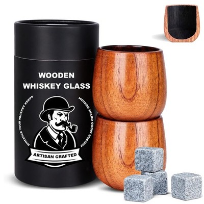2 Pack Charred Wooden Whiskey Glasses   Bourbon Tumblers for Men with Burnt I...