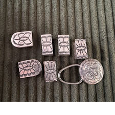 Polished Sterling Silver Conchos Set, 7pcs, Western Cowboy, for Belts Saddles