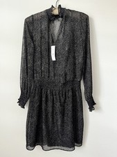 NWT WHITE HOUSE BLACK MARKET BLACK SOFT DOT BLOUSON LINING BLACK DRESS S