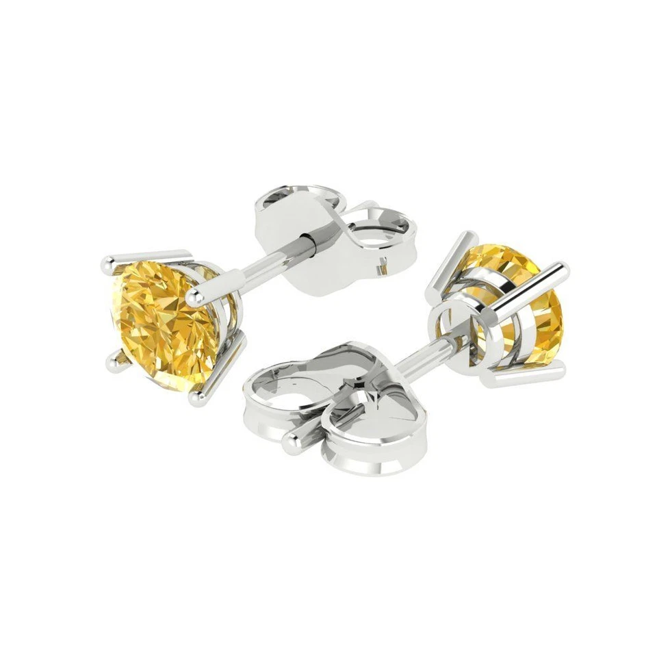 Yellow Zirconia Stud Earrings for Women,  Push Back (1.5 cttw, 6mm, Round-Cut) - Image 2 of 4