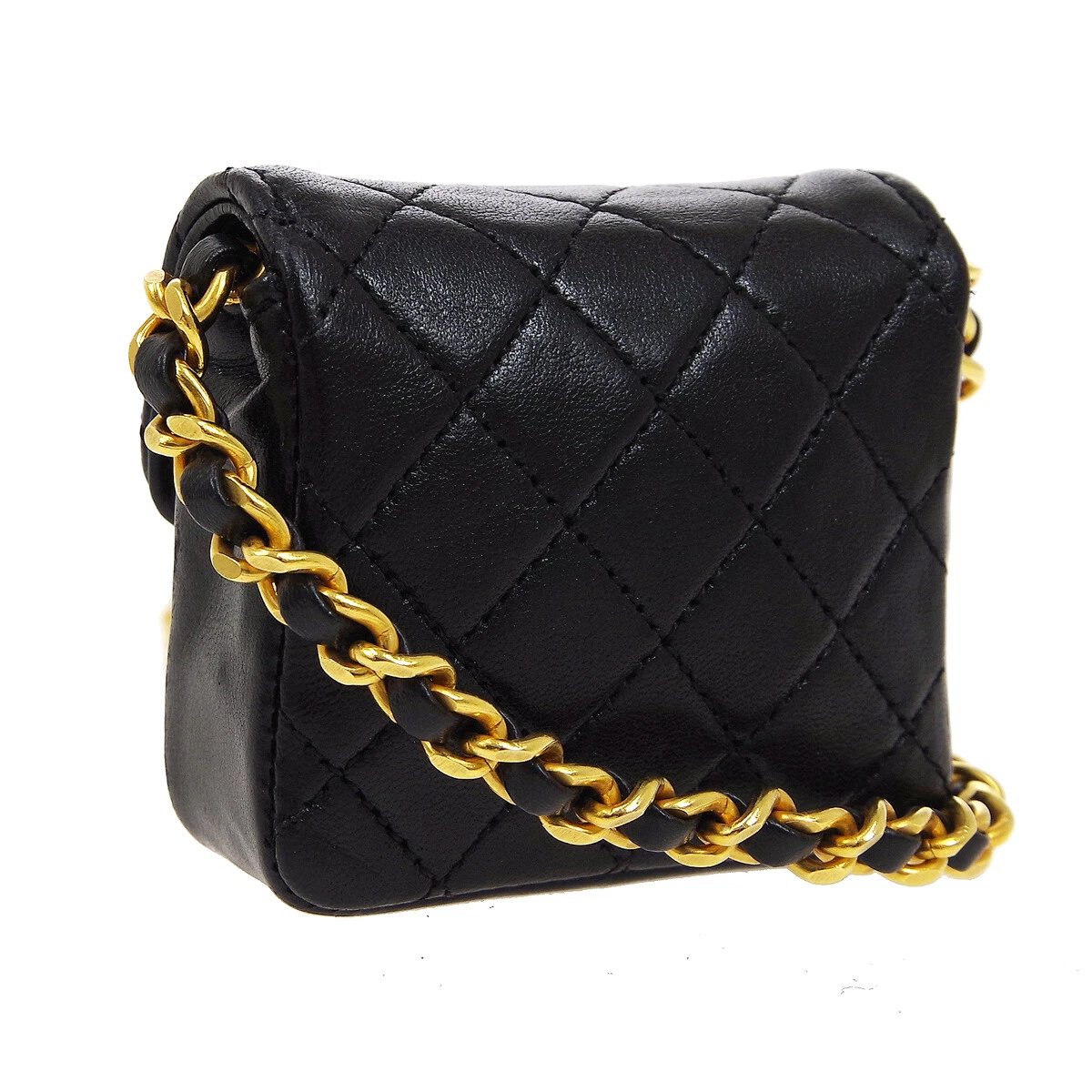 CHANEL Classic Flap Micro Mini Shoulder Bag Pochette Black Leather 02861