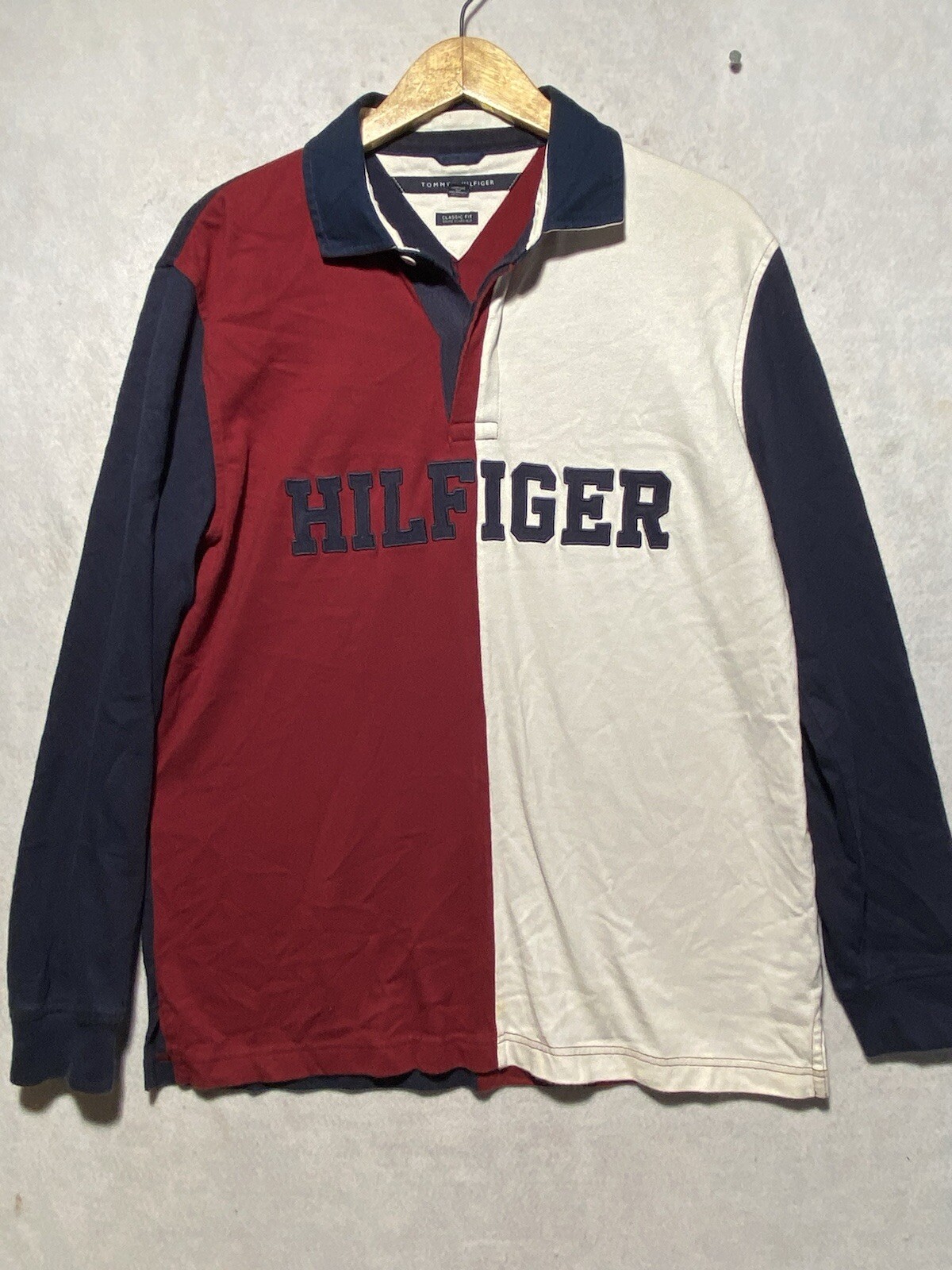 Tommy Hilfiger Sz Large Shirt Mens Spell Out Rugby Classic Fit Preppy 90s HipHop