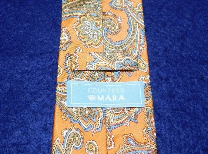CORBATA DE SEDA FLORAL NARANJA/BLANCO/AZUL CONDESA MARA - CORBATAS DE DISEÑO. Foto 3 de 3