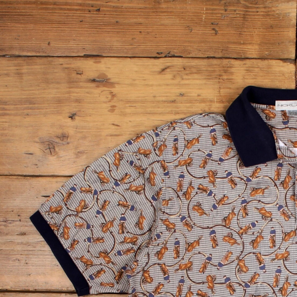 Camiseta Polo Vintage Puntada Única 2XL Años 90 Nick Laus Golf Camiseta Azul Foto 4 de 4