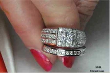 WOMENS ENGAGEMENT RING WEDDING RING SET- SOLID .925 STERLING SILVER 10 GRAMS