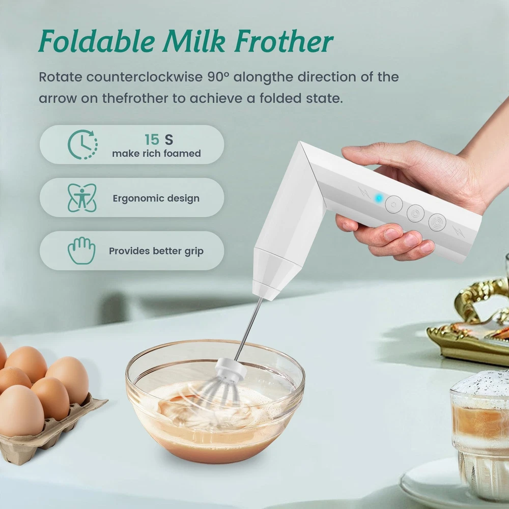 Milk Frother Handheld,USB-C Rechargeable Coffee Frother Wand, Electric drink ...