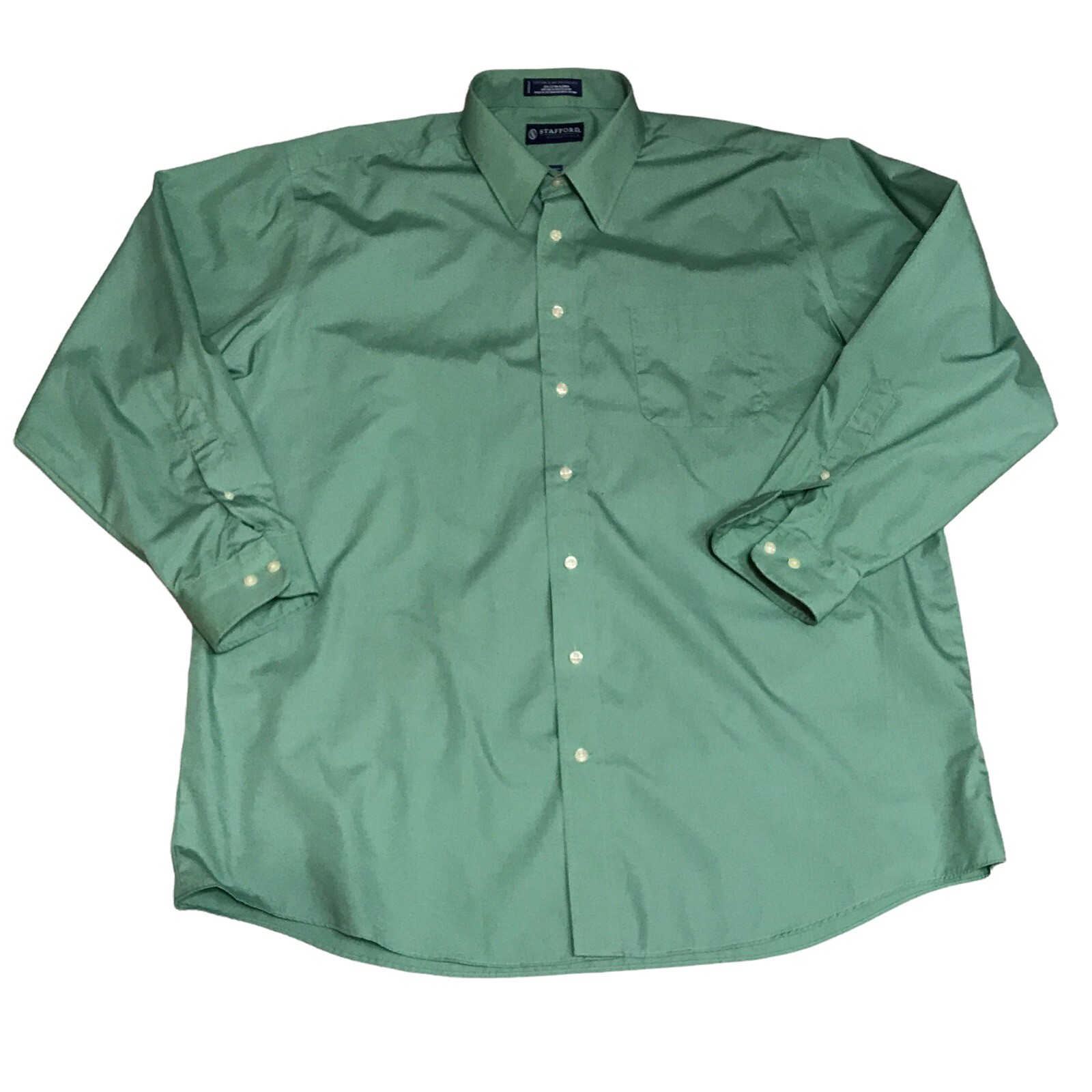 Stafford Essentials Men Dress Shirt Green Long Sleeve Classic Fit Size