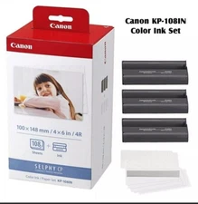 Canon KP-108IN Selphy 4x6 Color Ink Paper Set 108 Sheets with 3 Toners 3115B001