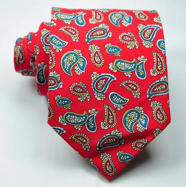 Corbata clásica de cachemira roja azul blanca 100 % algodón para hombre 3,15"" (8 cm) Foto 2 de 2