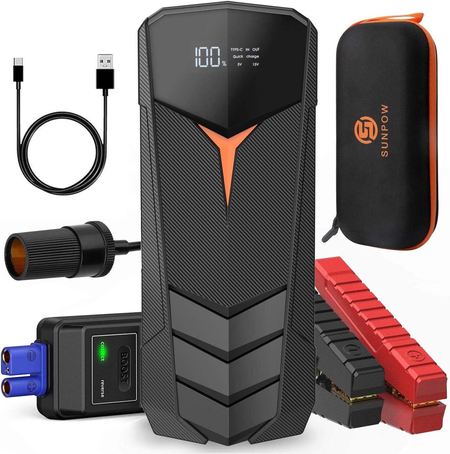 SUNPOW Lithium Jump Starter Battery Pack 2000A Peak 20000mAh (Up to All Gas...