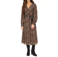 Michael Michael Kors Women's Kate Leopard Button-Down Belted Midi Dress Size: XS
