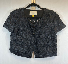 Leifsdottir Anthro Women's 6 Black Crop Short Sleeve Jacket Lined One Button A59