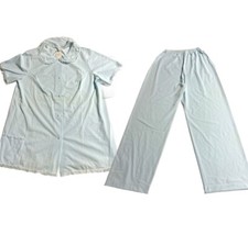 Vintage Shadowline Light Blue Nylon Pajama Set Women  s Size S Small Short Sleeve