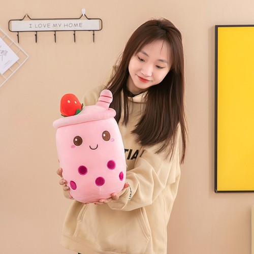 Cute Boba Tea Plush Stuffed Bubble Tea Plushie Cartoon Soft Strawberry Pillow - Picture 12 of 14