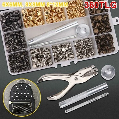 MARKENLOS 360x DIY Hohlnieten 6/8/12 mm Leder Nieten Werkzeug Ziernieten mit Stanzzange DE