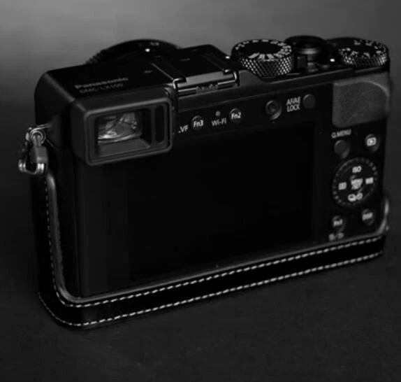 Borsa mezza cover per fotocamera in vera pelle fatta a mano per Panasonic LX100 - Immagine 4 di 4