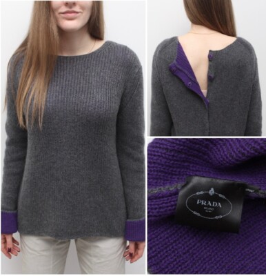 専用！　　　　PRADA　プラダ　パープルラインニット Women's PRADA Milano Cashmere Wool RARE Luxury Sweater Size 42 ~M