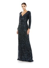 Mac Duggal 26445 Long Sleeve Sequined Gown Midnight Size 20 EUC
