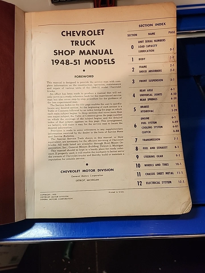 Chevrolet Truck Shop Manual 1948-1951 de colección 1948-1953 impreso 1950 Foto 3 de 4