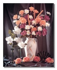 Peach Roses w/White Mauve Flowers in Vase Photo Wall Picture 8x10 Art Print
