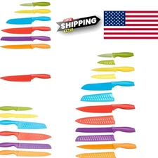 Ergonomic Handle Kitchen Knife Set 12 Piece with Color Coding and Blade Guards