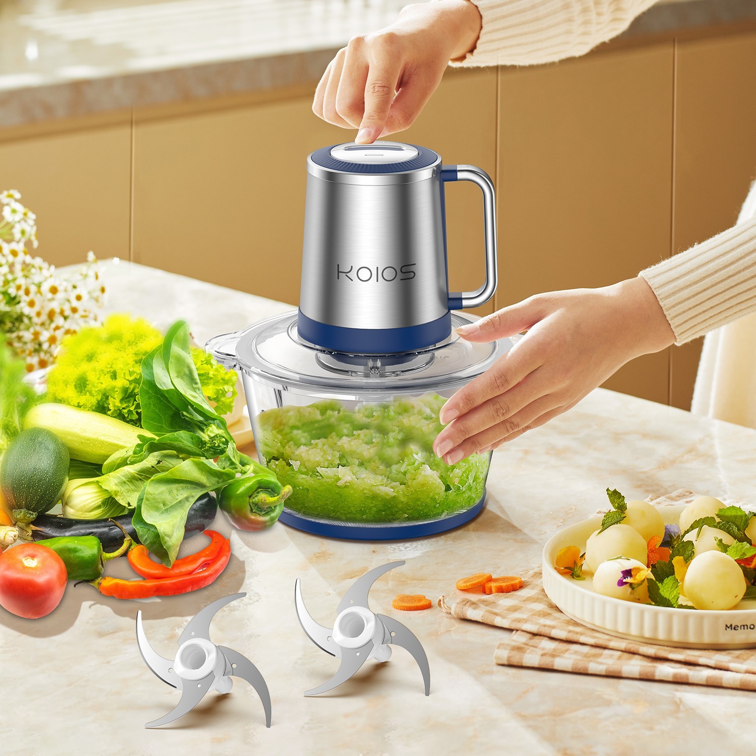KOIOS Small Food Processor 1 Bowl 1Blades Meat Grinder Vegetable Chopper Kitchen