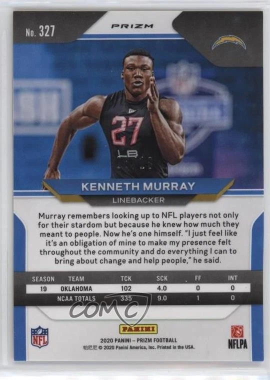 2020 Panini Prizm Rookie Gold Prizm /10 Kenneth Murray #327 Rookie RC - Image 2 of 2
