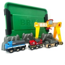 BRIO Wooden Rail Set Crane Train Figure with Storage Case 956ede