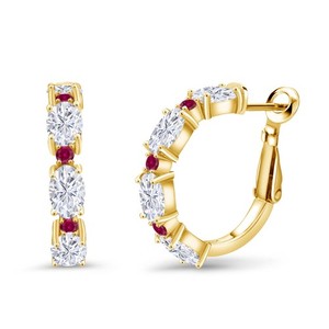 Authentic 18K Yellow Gold Plated Silver Gemstone Birthstone and Created Ruby Accent Hoop