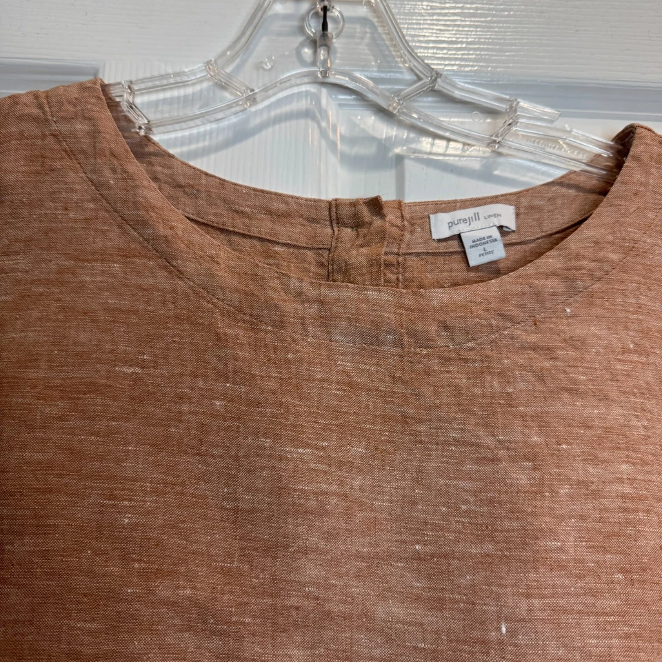 Maxi Vestido de Lino Pure Jill Sin Mangas Pullover Bolsillos Línea A Luz Sable Talla LP Foto 3 de 4