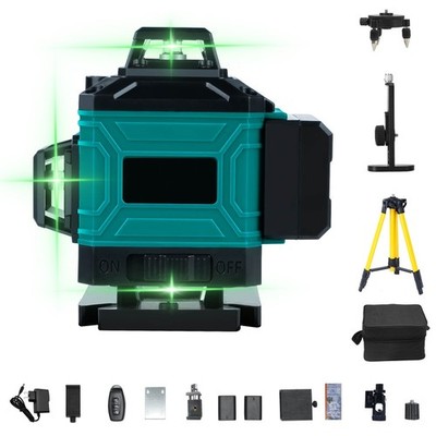 4D Laser Level Green Beam 16 Lines 360° Self Leveling w/ 1.2m Tripod 2 Battery