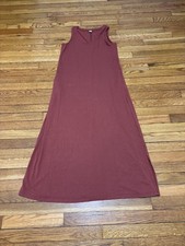 Old Navy Womens Midi Tank Dress Size Small Maroon Red Stretch Flowy Rayon Slit