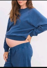 Women's Blue Maternity Crewneck Pullover Sweatshirt Long Sleeve Solid