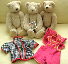 3 - Vintage 12" Vermont Teddy Bear Company Bears 2 Outfits Poseable 1990's