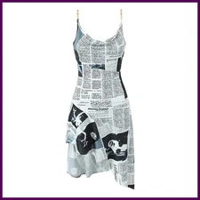 YENKYE New Women Newspaper Letter Print Irregular Hem Sling Dresses Fashion