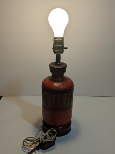Vntg 16" MCM Ceramic Bedside Accent Lamp Small Retro 1960's Pottery Orange Brown - Picture 16 of 17