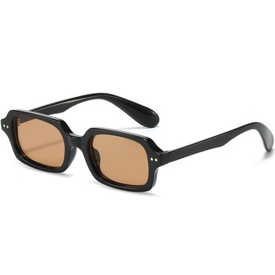 PORADAY Retro Rectangular Sunglasses for Women Men Vintage MM, A1 Black/Brown