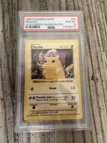 Pokemon Shadowless Pikachu Yellow Cheeks 058/102 -PSA 10 GEM MINT - Base Set